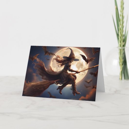 Carte Sorcière Steampunk Halloween Vol au Clair de Lune (Devant)