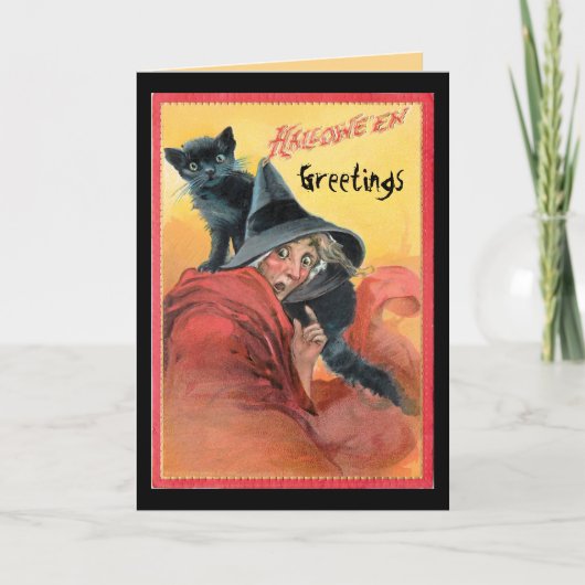 Carte Sorcière surprise et chat noir (Devant)