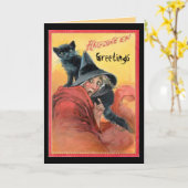 Carte Sorcière surprise et chat noir (Fleur jaune)