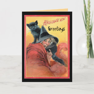 Carte Sorcière surprise et chat noir
