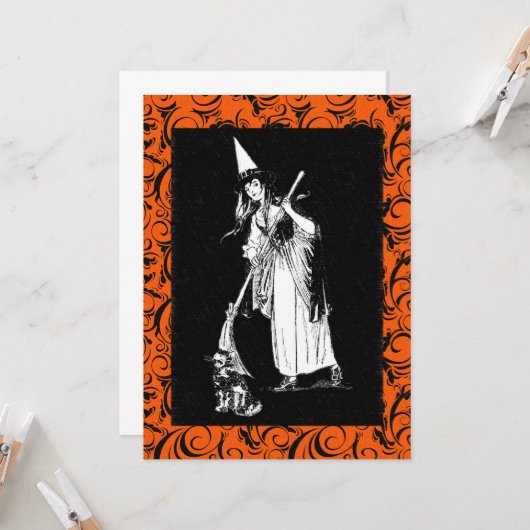 Carte Sorcière vintage d'Halloween (Devant/Arrière en situation)