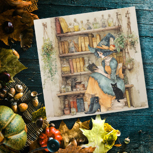 Carte Sorcière Vintage Lit Tarot & Chat Noir Mignon Goth