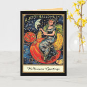 Carte Sorcière volant citrouille (Fleur jaune)