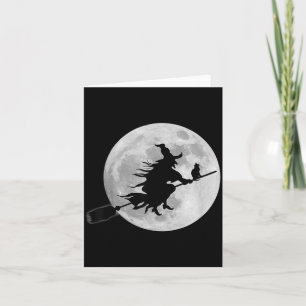 Carte Sorcière volante sur balai Halloween pleine lune