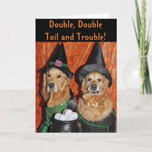 Carte Sorcières de Halloween de golden retriever (Devant)