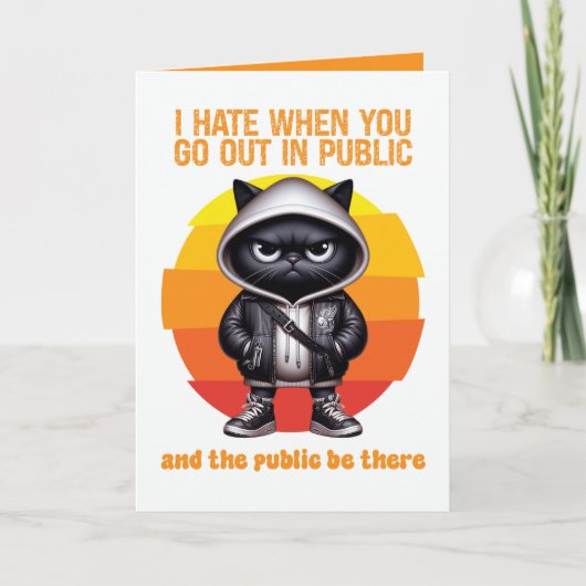 Carte Sortir en Public Introverti Drôle Chat Noir (Devant)