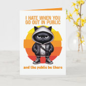 Carte Sortir en Public Introverti Drôle Chat Noir (Fleur jaune)