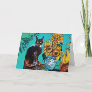 CARTE SOUCHES AVEC CHAT NOIR EN TURQUOISE BLEUE