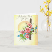 Carte Souhait d'anniversaire vintage (Fleur jaune)