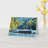 Carte Souhaits d'anniversaire de péniche de lac pour les (Fleur jaune)