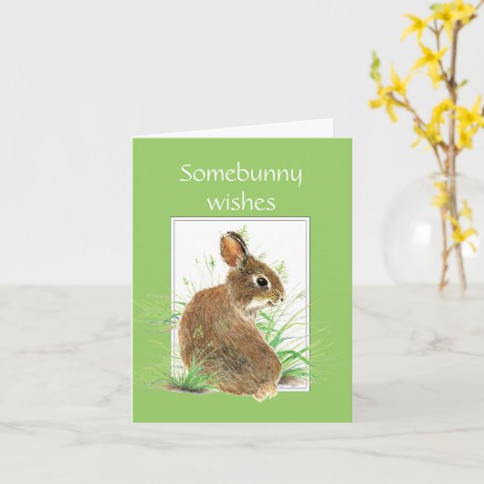 Carte Souhaits d'anniversaire de Somebunny, lapin (Fleur jaune)