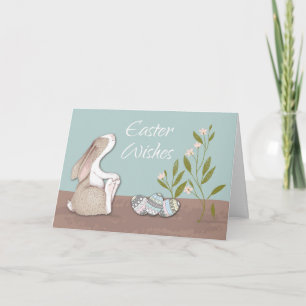 Carte Souhaits de Pâques lapin et oeufs adorables