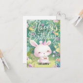 Carte Souhaits simples Bunny Anniversaire numérique (Devant/Arrière en situation)