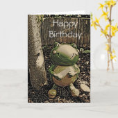 Carte souriante de joyeux anniversaire de grenouil (Fleur jaune)