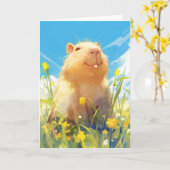 Carte Sourire de Capybara idiot (Fleur jaune)