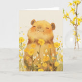 Carte Sourire Mignon de Capybara (Fleur jaune)