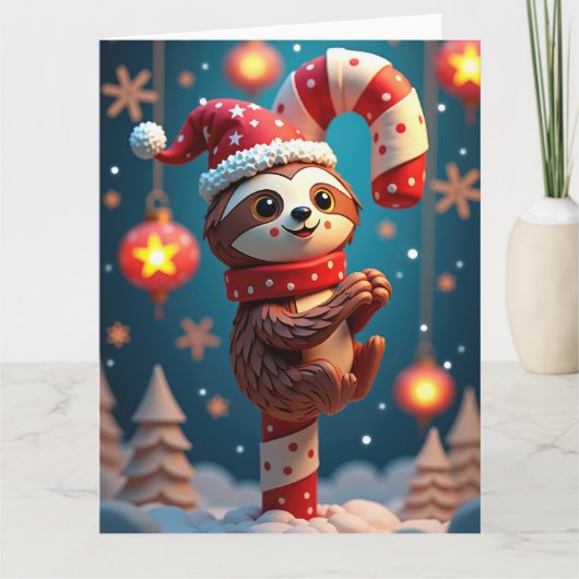 Carte Sourire Sloth suspendu de Sucre de canne Noël (Devant)