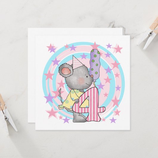 Carte Souris 4e anniversaire T-shirts et cadeaux (Devant/Arrière en situation)