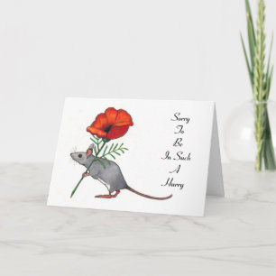 Carte Souris à la fleur, en une hâte : Anniversaire tard