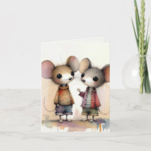 Carte Souris à l'aquarelle portant des vêtements