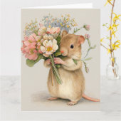 Carte Souris adorable Toutes les occasions (Fleur jaune)