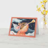 Carte Souris ange de Noël et aquarelle de trompette (Fleur jaune)