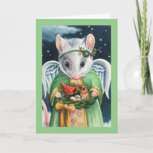 Carte Souris ange de Noël et cardinaux Art aquarelle