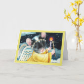Carte Souris ange de Noël et chandelle Art aquarelle (Fleur jaune)