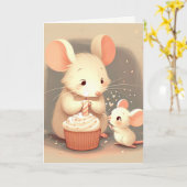 Carte Souris Anniversaire Avec Cupcake (Fleur jaune)