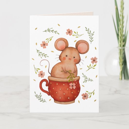 Carte Souris Aquarelle Cute Dans Un Teup Anniversaire (Devant)