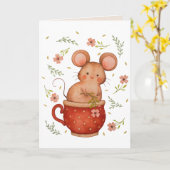 Carte Souris Aquarelle Cute Dans Un Teup Anniversaire (Fleur jaune)