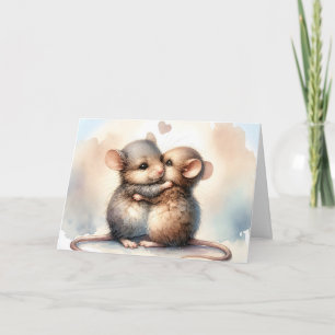 Carte Souris aquarelle d'anniversaire s'étreignant