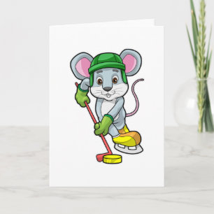 Carte Souris au hockey sur glace avec bâton de hockey su