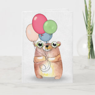 Carte souris avec bouquet de ballon d'anniversaire