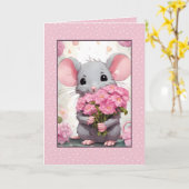 Carte Souris Avec Fleurs Roses Sur Pois (Fleur jaune)