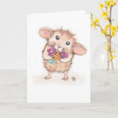 Carte Souris avec le jour de mère de bouquet de fleur (Fleur jaune)