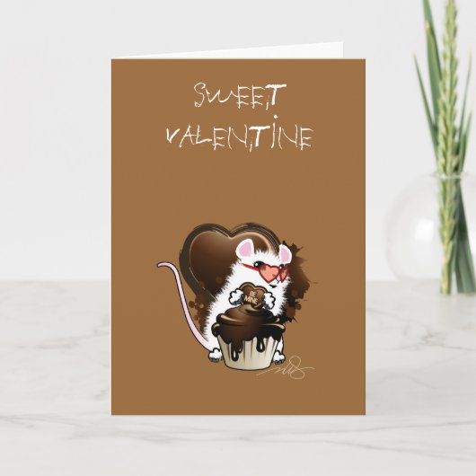 Carte Souris Blanche Avec Coeur Chocolat (Devant)