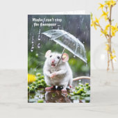 Carte Souris Blanche Avec Parapluie (Fleur jaune)
