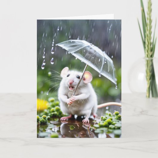 Carte Souris Blanche Avec Parapluie (Devant)