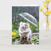 Carte Souris Blanche Avec Parapluie (Fleur jaune)