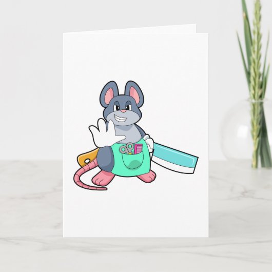 Carte Souris comme coiffeur avec ciseaux et comble (Devant)