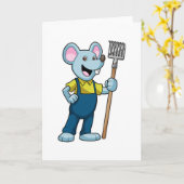 Carte Souris comme fermier avec râteau (Fleur jaune)