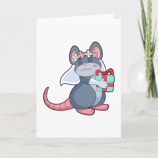 Carte Souris comme mariée avec Voile & Gift.PNG (Devant)