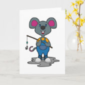 Carte Souris comme pêcheur avec canne à pêche (Fleur jaune)