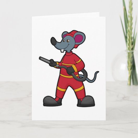 Carte Souris comme pompier avec tuyau d'incendie (Devant)