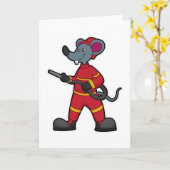 Carte Souris comme pompier avec tuyau d'incendie (Fleur jaune)