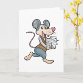 Carte Souris comme secrétaire avec papier (Fleur jaune)