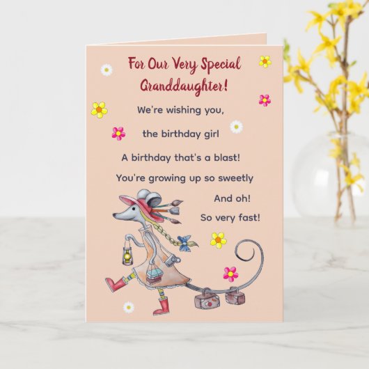 Carte Souris Créative Éditable Anniversaire Petite-Fille (Fleur jaune)