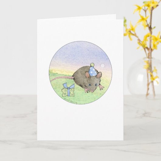 Carte Souris d'anniversaire (Fleur jaune)