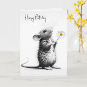 Carte Souris D'Anniversaire Avec Basière Blanche (Fleur jaune)